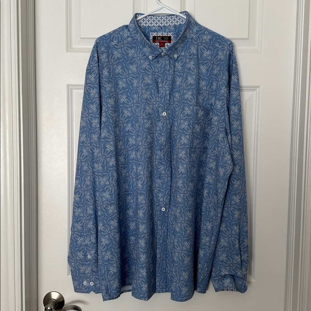 Johnston & Murphy XC4 Blue and white w/ pink touches Paisley Dress Shirt